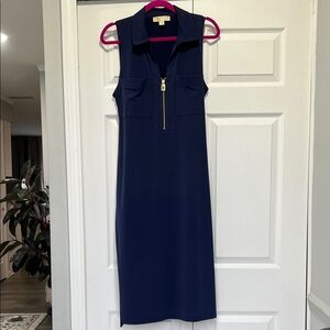 Michael Kors Navy Midi Dress with Gold Zipper